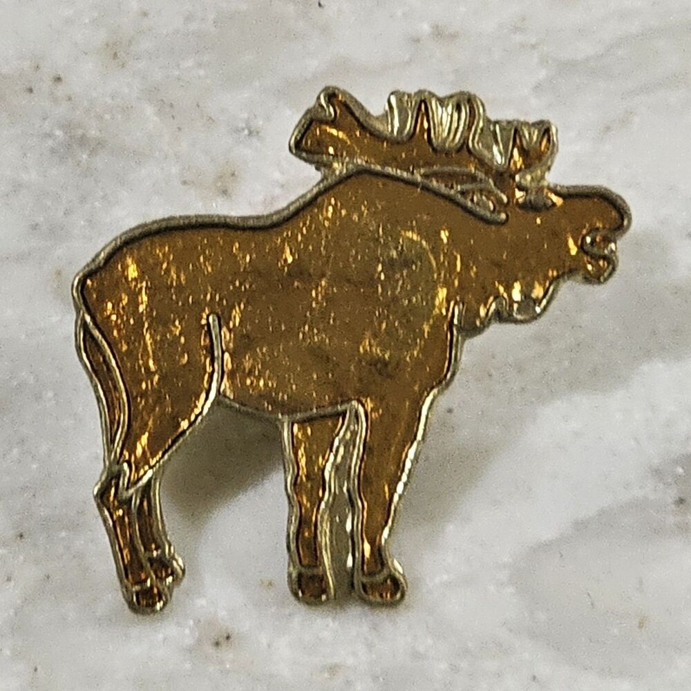 Vintage Brown Bull Moose Elk Antlers Gold Tone Metal & Enamel Lapel Pin Pinback